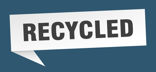 recycled speech bubble. recycled ribbon sign. recycled banner