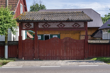 Wooden gate in Romanian village of Marginea, famous for the traditional handmade production of black pottery