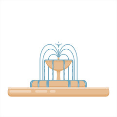 Naklejka premium Flat vector illustration of fountain with bowl, cascade and water splash. Element for city, town illustration. Isolated on white background