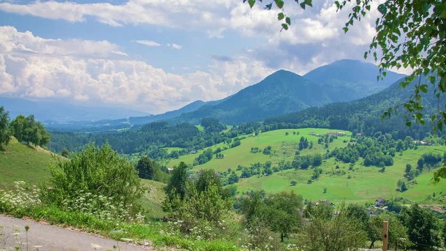 Beautiful Scenic European Landscape of the Countryside of Slovenia, Pan
