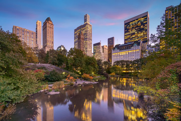 Beautiful foliage colors of New York Central Park at sunset