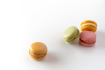 delicious multi flavor  Macarons on white background with space for text