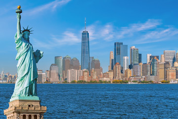 The Statue of Liberty with Manhattan city skyline