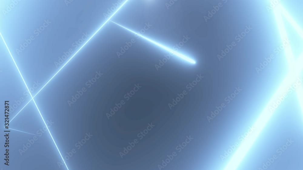 Poster abstract geometric tunnel of neon triangles on a black background formed by colorful azure narrow cr