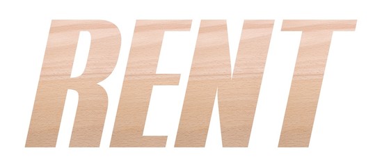 RENT word with wooden texture on white background.