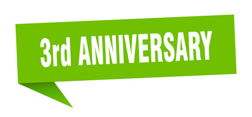 3rd anniversary speech bubble. 3rd anniversary ribbon sign. 3rd anniversary banner