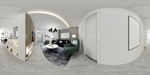 3d render of living room, 360 degrees.