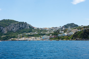 Fototapeta na wymiar Capri is an island located in the Tyrrhenian Sea off the Sorrento Peninsula, on the south side of the Gulf of Naples in the Campania region of Italy.