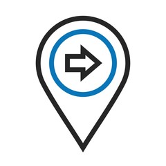 Twin color move right arrow Location Icon on white background to use in web application interface. It can also be used for travel and tourism industry.