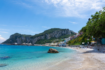 Marina Grande beach in world famous Capri island. Campania, Italy.