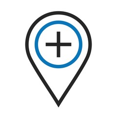 Twin color hospital church Location Icon on white background to use in web application interface. It can also be used for travel and tourism industry.
