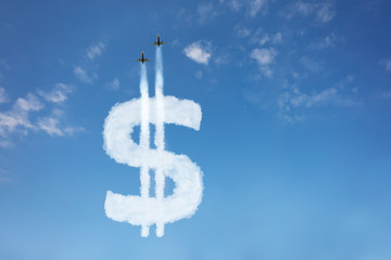 US dollar currency buy price growth and volatility concept with sign element made of clouds on...
