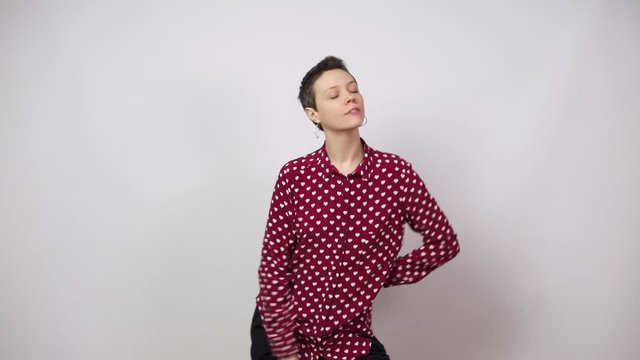 Short hair woman slowly dancing. Sensual sexy dance.