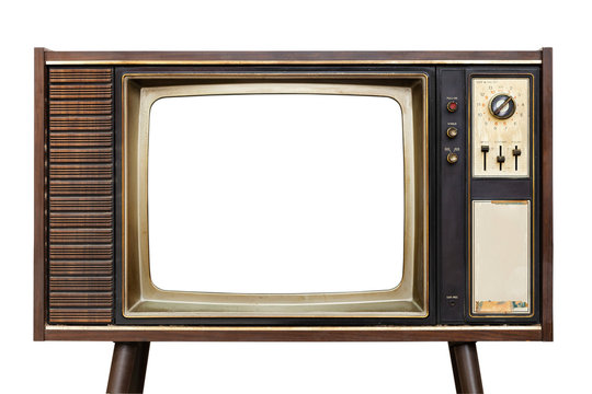 Retro old television with clipping path isolated on white background