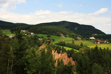 Earthmoving pyramids in Renon, Italy