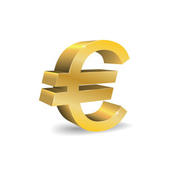 Euro currency sign in vector, in the style of 3 d, gold color. Icon for design, embodying banking, exchange rate or currency exchange of European countries, profit, wealth, earnings. Isolated symbol