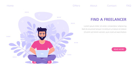 Freelance work concept. Young man working at computer.