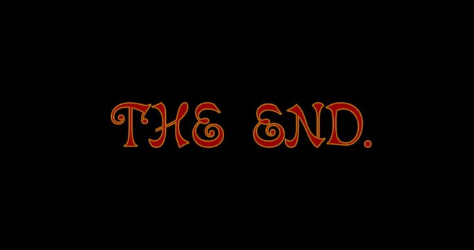 Caption "The End" of the film in a comic cartoon style of with an alpha channel.