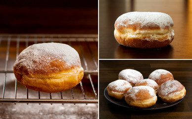 Homemade donuts on dark brown backgrand