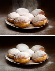 Homemade donuts on dark brown backgrand