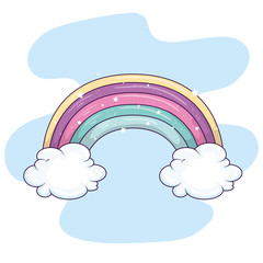 cute rainbow with clouds and stars decoration