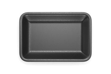 Black foam plastic food tray on white background