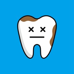 Cartoon of Cute Dirty Teeth Character Design, Teeth Icon Illustration Template Vector