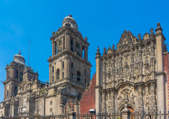 Metropolitan cathedral in Mexico city. Details of colonial architecture. Travel photo. Wallpaper or background. Latin america.