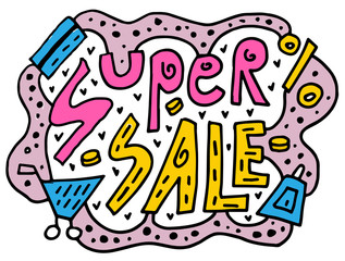 sale with bright colors hand drawn doodle pattern.