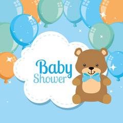 baby shower card with cute bear and balloons helium
