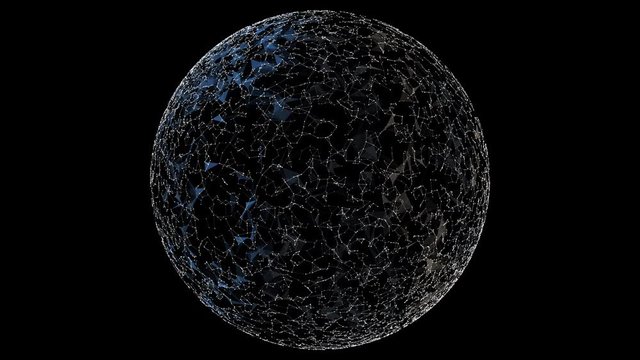 Plexus style rotating sphere in white dots and lines on the alpha transparent background.