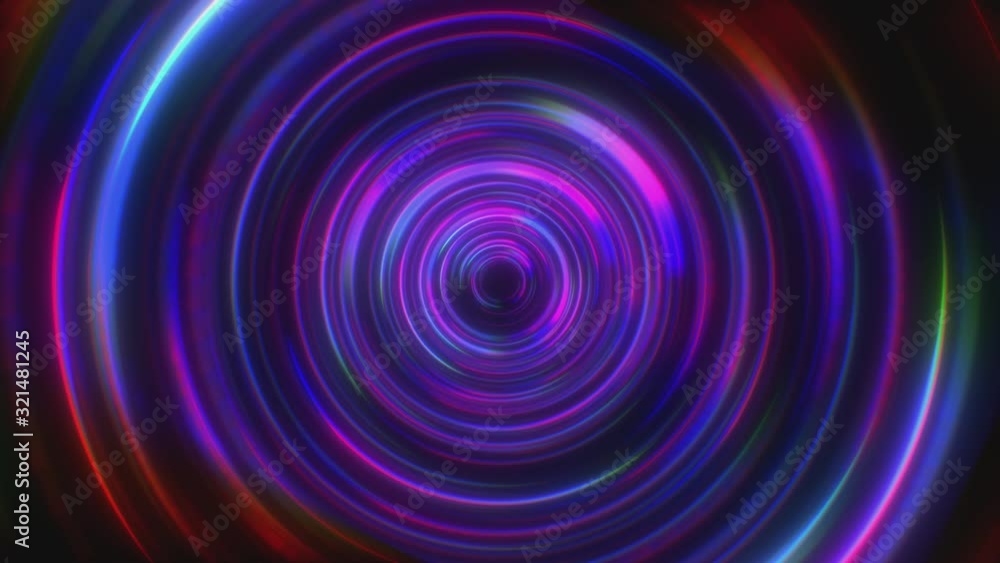 Poster looped animation. abstract background. moving through hyperspace with bright circles in red and viol