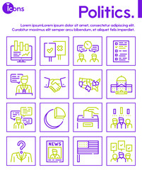 Election color linear vector icons set.