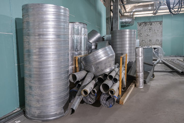 Air pipes and fittings, spare parts at the construction site