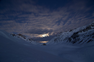 Moon and clouds in the mountain