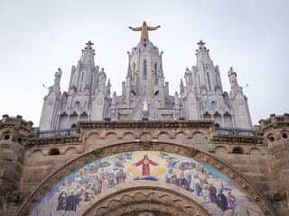 Temple Sacred Heart of Jesus facade on the top of Mount Tibidabo in Barcelona (Spain)