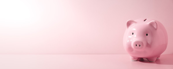 Pink piggy Bank on a pink background