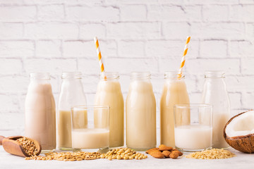 A bottles of alternative  milk and ingredient