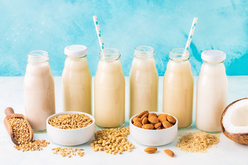 A bottles of alternative  milk and ingredient