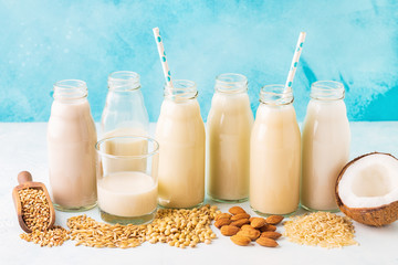 A bottles of alternative  milk and ingredient