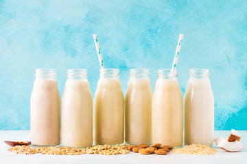 A bottles of alternative  milk and ingredient