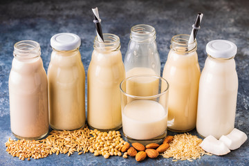 A bottles of alternative  milk and ingredient