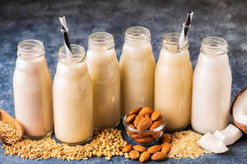 A bottles of alternative  milk and ingredient