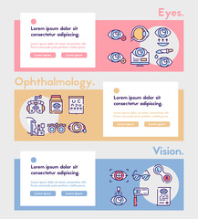 Ophthalmology color linear vector icons set.