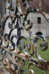 Rusty wrought iron gate castle property