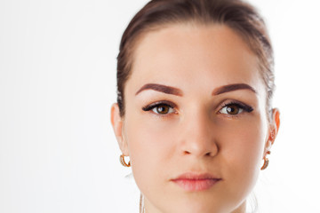 Obraz premium Portrait of beauty model with natural make up, formed eyebrows and long eyelashes