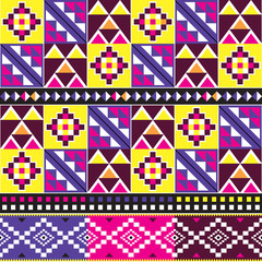 Tribal Kente cloth style vector pattern, african seamless design with geometric shapes inspired by traditional fabrics or textiles from Ghana known as nwentoma 