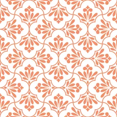 Keuken spatwand met foto Flower geometric pattern. Seamless vector background. White and pink ornament © ELENA