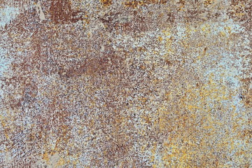 Brown worn, scratched, rusty metal background textures. Grunge, abstraction, design. Space for text. Horizontal.