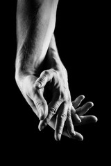 Male and female hands - black and white